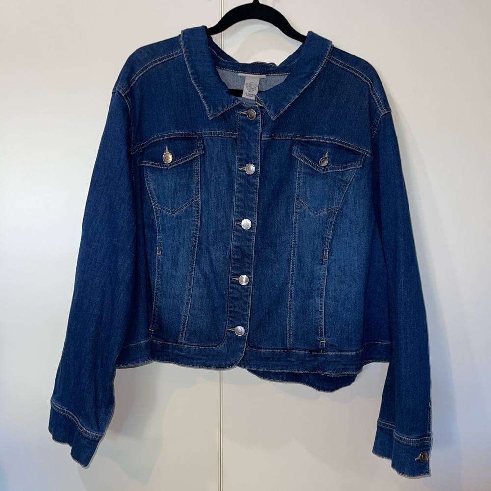 Catherine’s 4X Stretch Denim Cropped Jean Jacket Button Up Pockets